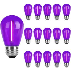 S14 Purple Replacement Light Bulbs 1W LED String Light Bulb Plastic Shatterproof Waterproof Decorative Purple Filament Halloween Bulbs E26 Base for Indoor Outdoor Patio Home,15 Pack