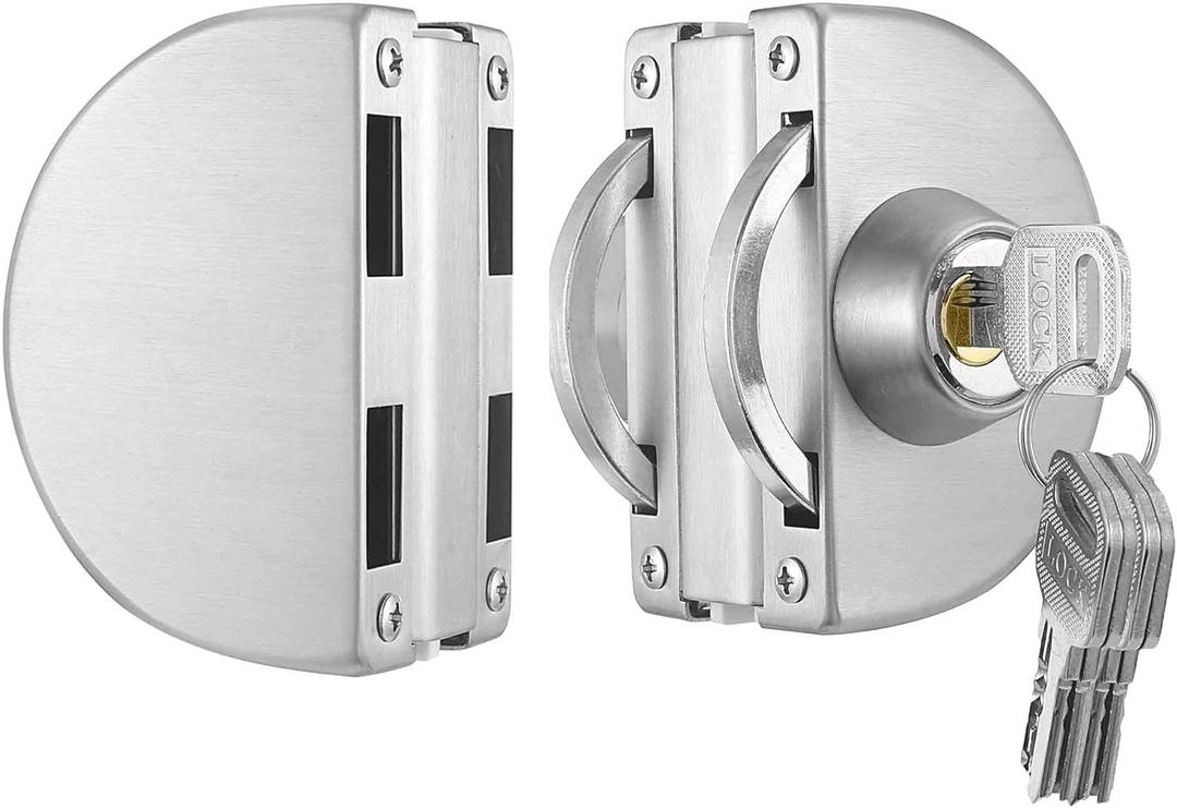 Glass Door Lock with Stainless Steel Double Bolts Swing Push, Double Sliding Security Door Lock with 5 Keys,Fits on 0.315 inch to 0.47 inch Thick Glass
