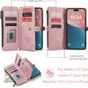Defencase Compatible with iPhone 15 Plus Case Wallet with RFID Blocking Card Holder for Women Men, PU Leather Magnetic Snap Flip Zipper Strap Wallet Phone Case Fit for iPhone 15 Plus 6.7", Rose Pink