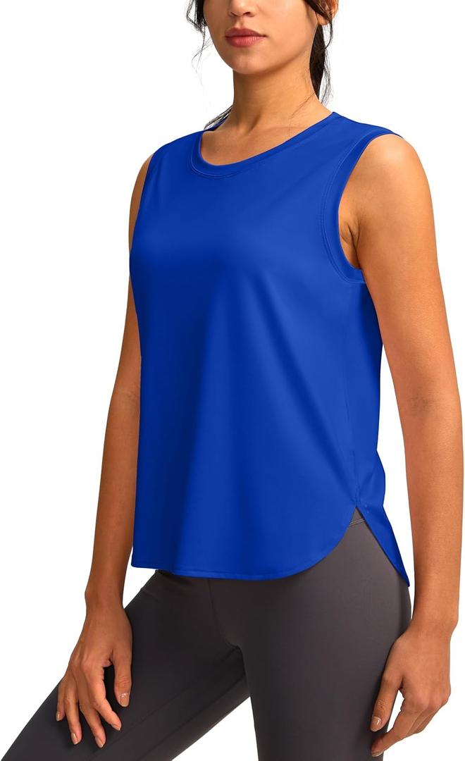 YYV Women's Workout Tank Tops Lightweight Sleeveless Workout Tops Loose Fit Yoga Athletic Running Shirts (Blue, L)