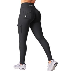YEOREO CoreFlex Workout Cargo Leggings with Pockets for Women Hidden Scrunch Butt Lifting Leggings Gym Yoga Pants (Black, XS)