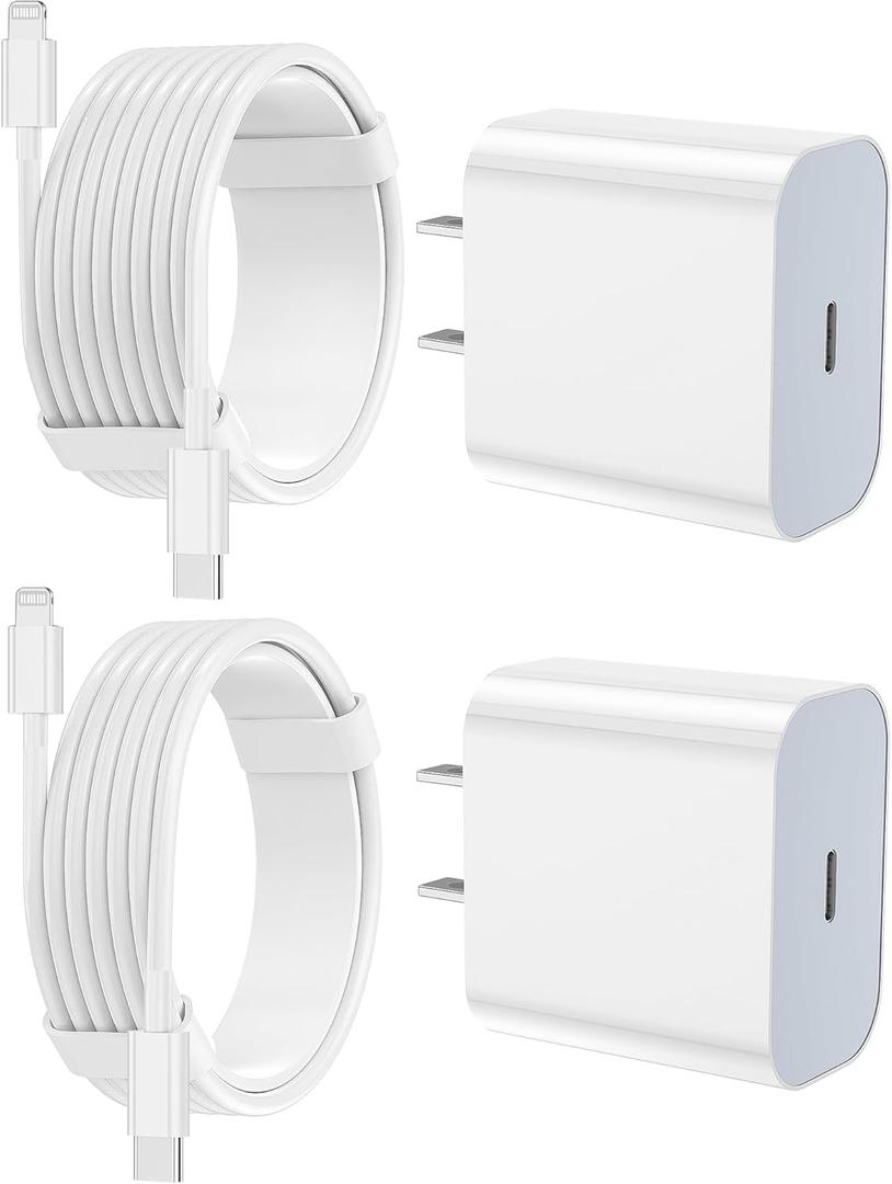 iPhone Charger Fast Charging 2 Pack Type C Wall Charger Block with 2 Pack [6FT&10FT] Long USB C to Lightning Cable for iPhone 14/ 13/ 12/ 12 Pro Max/ 11/ Xs Max/ XR/ X, AirPods Pro