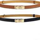 2 Pack Skinny Belts for Women Dresses Fashion Adjustable Waist Belt for Pants Jeans Business Casual Outfit (Black+brown)