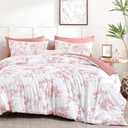 Luxudecor Floral King Comforter Set 7 Pieces Bed in a Bag, Pink Rose Romantic Flower Bed Set, Soft Reversible Comforter with Sheet Set 104"x90"