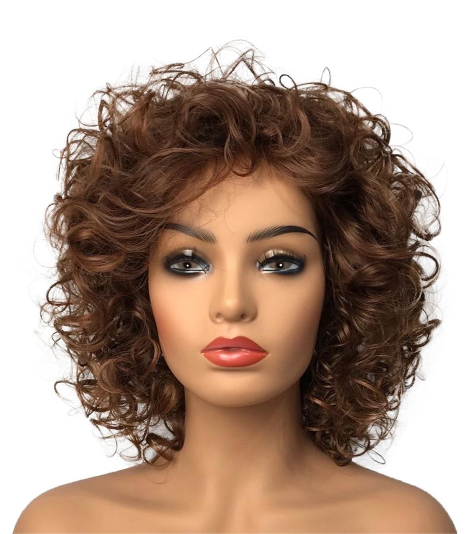 Wiginway Short Curly Synthetic Wigs Women Costume Wig Natural Looking, Auburn Mixed Wigs, 8 Inch (33T30 Medium Auburn and Dark Auburn Mixed)
