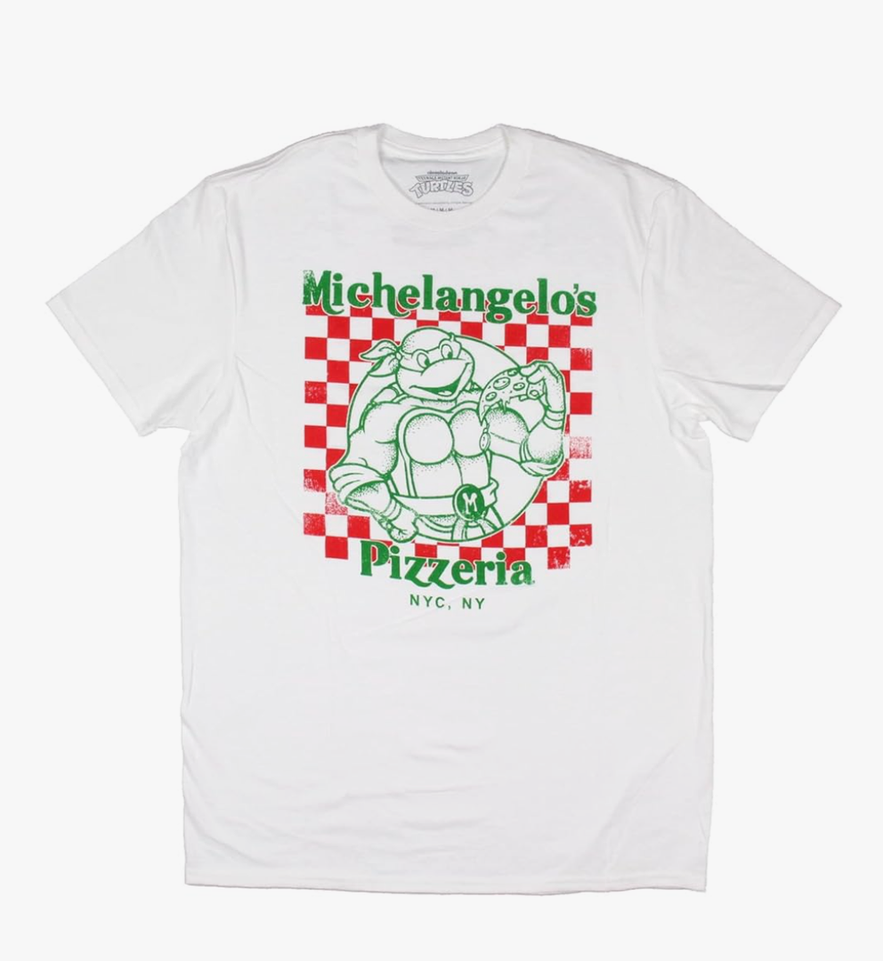 Teenage Mutant Ninja Turtles Men's Distressed Michelangelo's Pizzeria T-Shirt, S