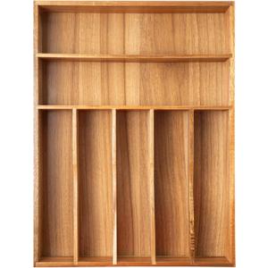 Besilord Silverware Organizer Kitchen Drawer Organizer Utensil Organizer Acacia Silverware Holder Cutlery Organizer in Drawer Flatware Organizer Tray(7 slots, Acacia