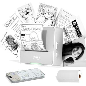 PRT Sticker Printer, Mini Thermal Printer Bluetooth Portable Sticker Maker with 1 Roll Paper, Print Pod, for Study Notes, Pictures, Labels, DIY, Multiple Templates for Phones & Tablets,White (Dark Gray)