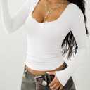 BTFBM Casual Long Sleeve T Shirts for Women Fall 2025 Ribbed Knit Slim Fit Solid Basic Tee Going Out Tops Blouse (White, XXL)