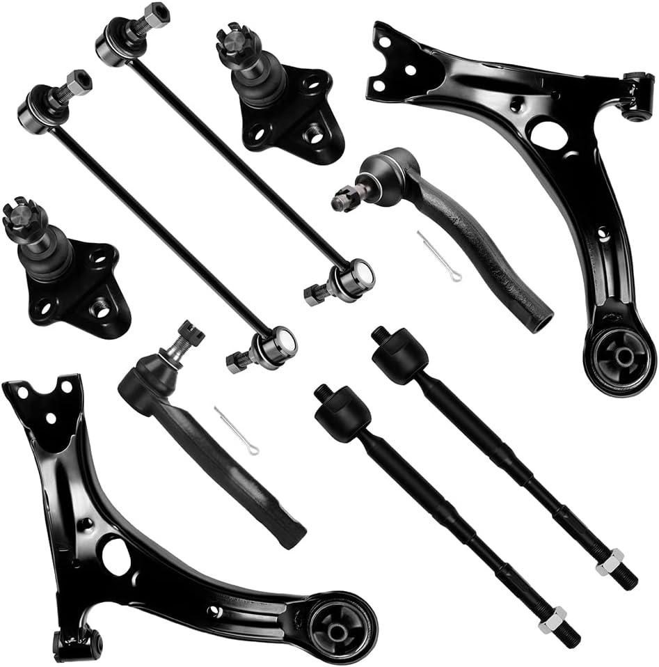 SCITOO 10pcs Suspension Kit For 2003-2008 For Toyota Corolla - With Suspension Parts Lower Control Arm Lower Ball Joint Sway Bar End Link Inner Outer Tie Rod End