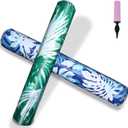 Extra Large Inflatable Swim Pool Noodles - 2 Pack Soft Fabric Covered Large Noodles for Floating, Premium Buoyancy and Comfort for Adults (Blue + Green Tropical Leaves Theme)