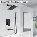 Midanya Shower System with Tub Spout,Bathtub Shower Faucet Set with Square Rainfall Head and Handheld Sprayer Wall Mount Tub Faucet Set with Valve and Trim Kit,8 Inch Matte Black