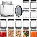 Jucoan 15 Pack Square Glass Jar with Black Airtight Metal Lids, 10 oz Small Glass Mason Jar Canning Jars for Jam, Spices, Honey, Jelly, Baby Shower, Wedding Favor