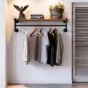 WEBI Wall Mounted Clothes Rack with Shelf,36" Industrial Pipe Clothing Rack with Shelf with Hanging Rod,Heavy Duty Iron Garment Rack Bar,Retail Display Clothes Rod for Laundry Room,Closet,Black