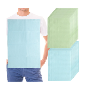 100 Pcs Disposable Bibs Lobster Crab Bibs for Elderly Adults Kids Napkins with Adhesive Tabs 3 Ply Waterproof Bibs Sheet Large Stain Liquid Repellent Bibs for Personal Use, Home Care, Green, Blue