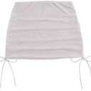 Falainetee Women's Drawstring Solid Mesh Sheer Summer Bikini Cover Up Skirt Off-White, S