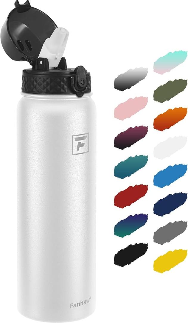 Fanhaw 32oz Kids Stainless Steel Water Bottle with Straw Lid, White
Leakproof Insulated Metal Water Bottle for School - Vacuum Insulated, One-handed Opening Lid