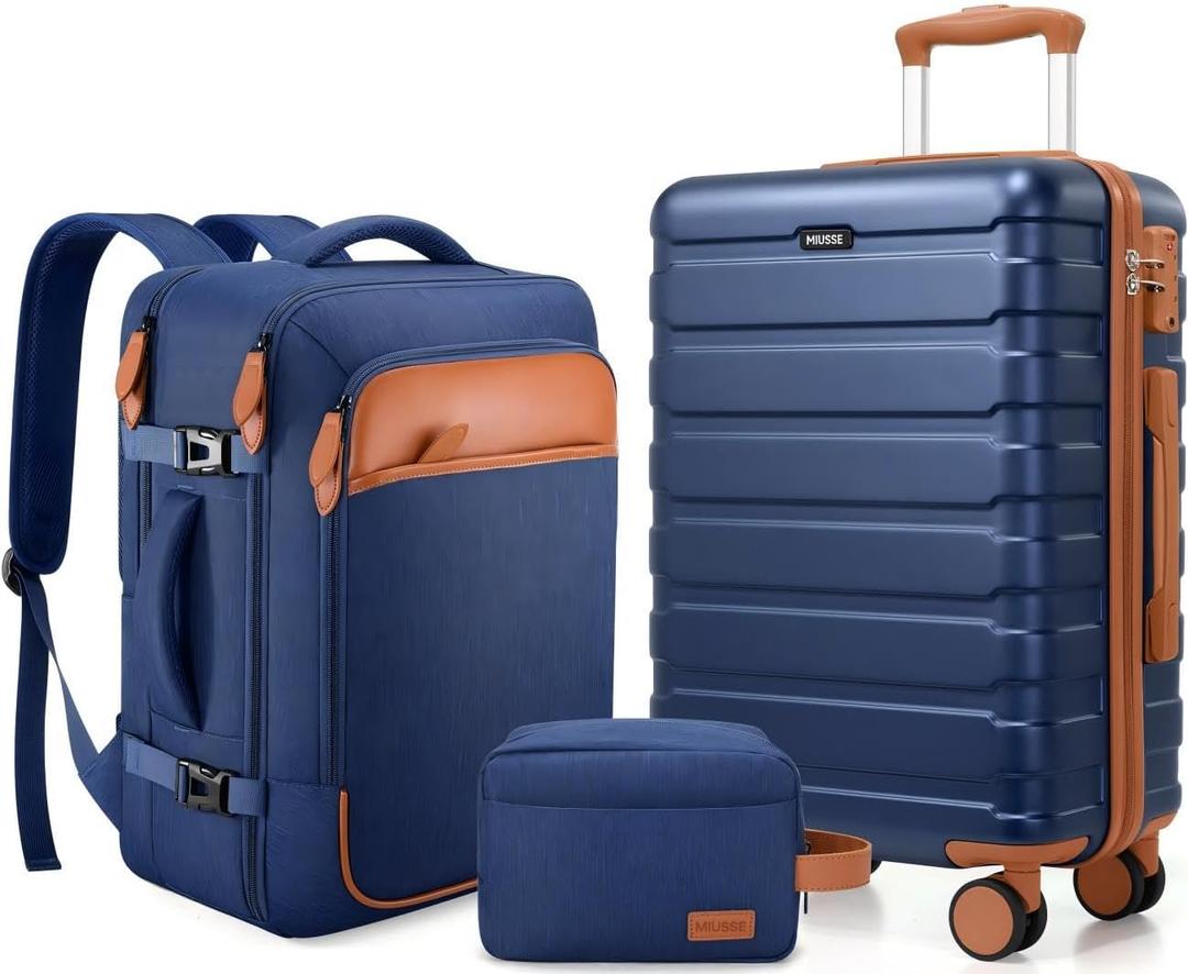 Luggage Sets 3 Piece, 20 Inch Hardshell Carry On Luggage 22x14x9 Airline Approved, Suitcase with TSA Locks & YKK Zippers, Carry On Suitcase with Wheels for Men & Women Travel (Blue)