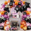 Halloween Balloons Decorations, Spooky Halloween Balloon Garland Arch Kit Bat Black Purple Orange Balloon with Horror Scary Balloons for Witch Ghost Birthday Baby Shower Party Decorations