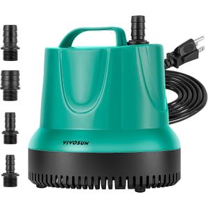 VIVOSUN 850GPH 60W Submersible Pump for Fish Tank, Pond, Aquarium, Hydroponic Systems with 5ft Power Cord and 4 Nozzles Blue