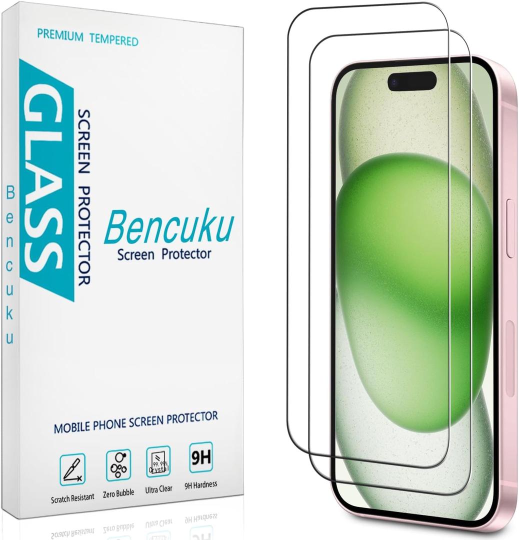 (2 Pack) Tempered Glass for iPhone 15 Plus 6.7 inch Screen Protector, Easy to Install, Bubble Free, 9H Hardness