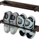 MyGift Wall Mounted Hanging Shoe Rack, Urban Industrial Burnt Solid Wood Shoe Holder Storage Organizer with Matte Black Metal Rails and Adjustable Sizing, Set of 2