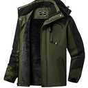 ASPO Men's Waterproof Ski Jacket Winter Warm Snow Coat Fleece lined Snowboard Hooded Mountain Windbreaker Raincoat Hiking Army Green XL