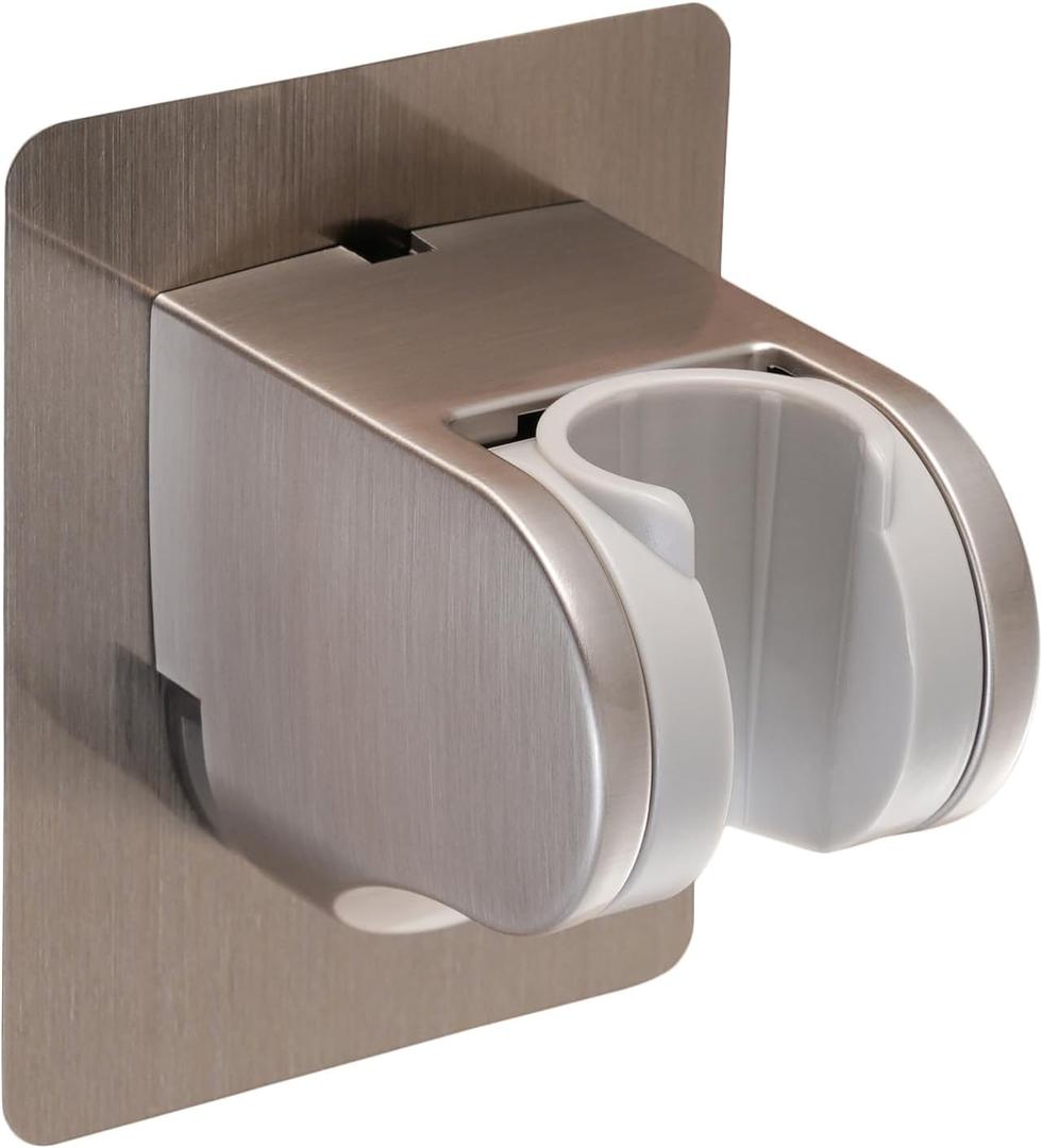 Shower Head Holder Strong Adhesive No Drilling Wall Mount Adjustable Handheld Showerhead Bracket for RV Kids Bathroom Shower,Fix Firmly and Use Conveniently (Brushed Nickle, 1)