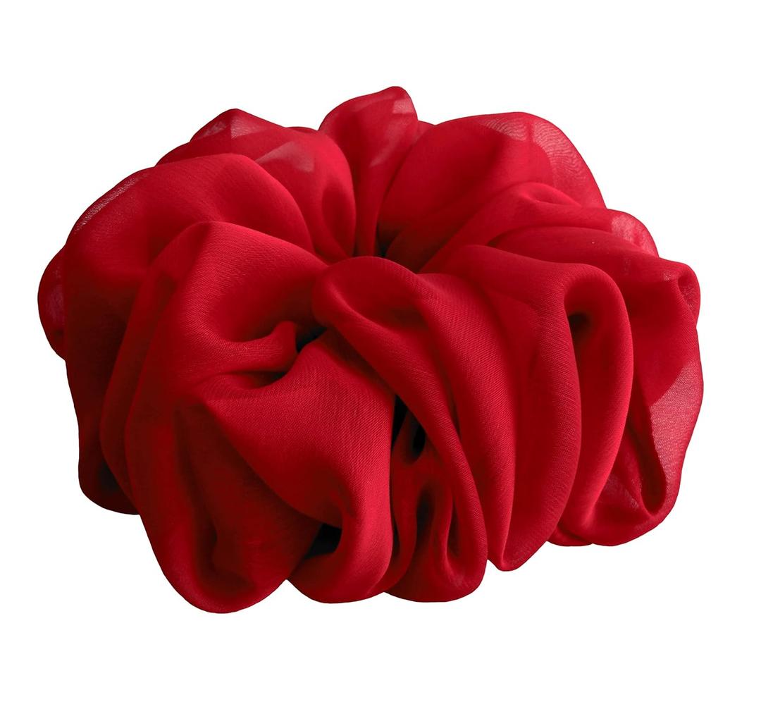 Big Scrunchies for Hair, Soft Cheer Chiffon large Ponytail Holder, Cute Birthday Gift for Women Girl Teen, Holiday Accessory (Red)