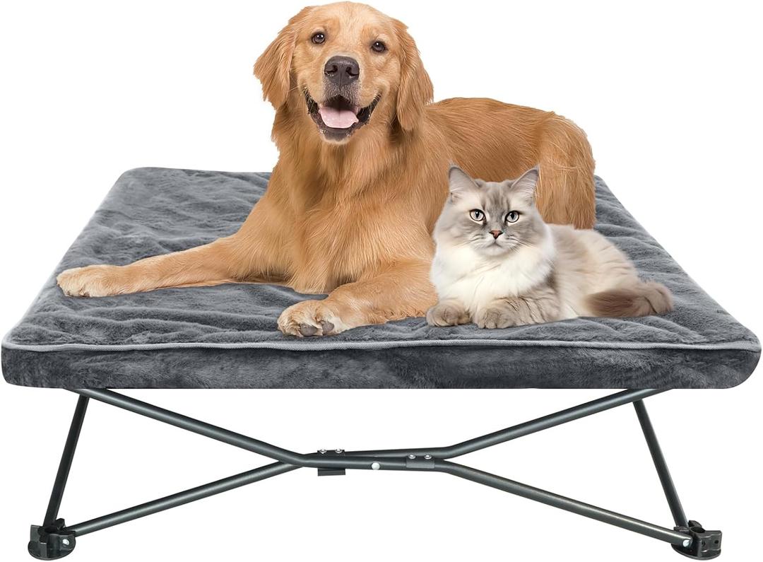 unp Outdoor Dog Bed - Portable, Elevated Camping Dog Cot for Indoor, Courtyard & Travel, Breathable Textilene Mesh, Comfortable with Removable & Washable Cover (Grey, L PRO)