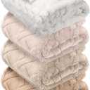 VitalCozy 4 Pcs Fleece Baby Blankets for Boys Girls 3D Soft Plush Warm Baby Receiving Blankets 30" x 40" Cozy Fluffy Infant Toddler Newborn Swaddling Blanket for Crib Nursery Bed(Khaki Set)