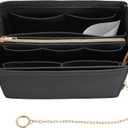 Purse Organizer Insert, Handbag Organizer with Zipper, Tote Shaper with Cup Holder & Keychain, Compatible with LV, Neverfull, MK, COACH, Longchamp, Kate Spade Black-XL