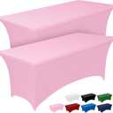 Obstal 6ft Stretch Spandex Table Cover for Standard Folding Tables - Universal Rectangular Fitted Tablecloth Protector for Wedding, Banquet and Party, 72L x 30W x 30H Inches, Light Pink, 2pc