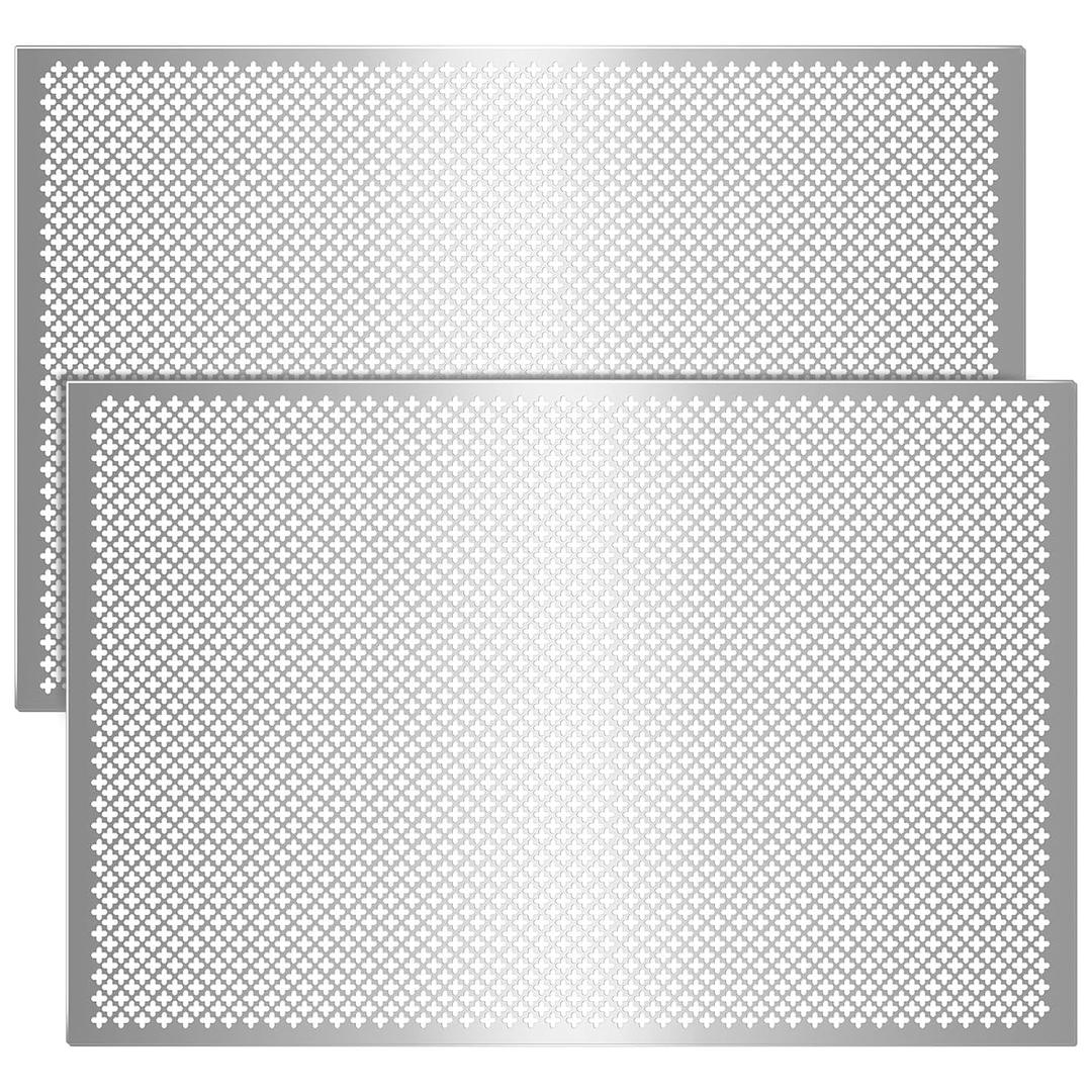 Gisafai 2 Pcs Cloverleaf Aluminum Sheet 2 Feet by 3 Feet Perforated Metal Sheets 0.02 Inch Thick Metal Mesh Aluminum Sheet Decorative for Indoor Outdoor (Silver)