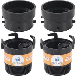 TonGass (2 x Combo Pack, Black) RV Sewer Pipe Adapter, 3" Rotating Rigid Bayonet Adapter with Male Thread & Hooks, Termination Fitting with 3" Bayonet & Hub, RV Sewer Hose Connector for Waste Disposal