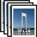Wiscet 18x24 Poster Frame Set of 4, Display Picture 16x20 with Mat or 18x24 without Mat, Photo Frame for Horizontal or Vertical Wall Display, Black