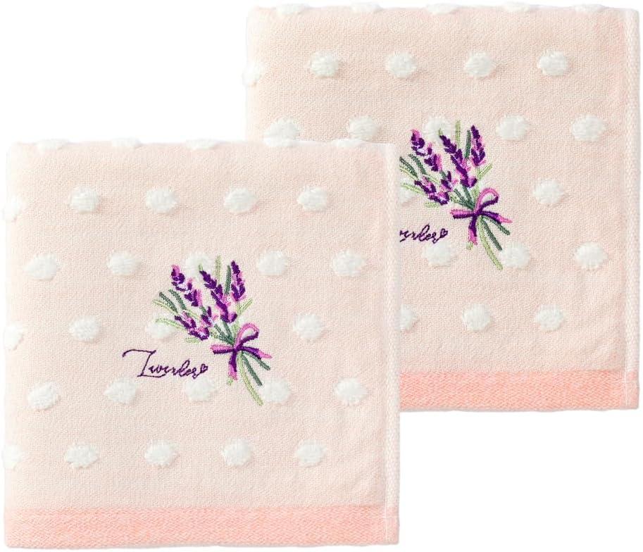 YiLUOMO Polka Dot Pink Hand Towel Set of 2 Super Soft 100% Cotton Muslin & Terry Highly Absorbent Lavender Embroidered Decorative Hand Towels for Bathroom