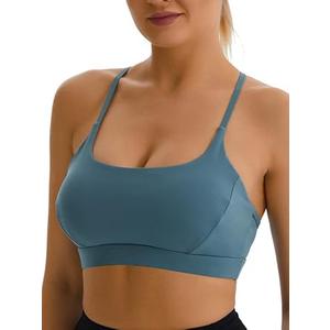 RUNNING GIRL Y-Back Sports Bras for Women, Medium Impact Wirefree Padded Bra Workout Crop Top Longline Sports Bra Push up, Size M
