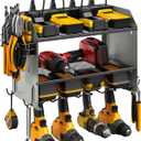 CCCEI Modular Power Tool Organizer Wall Mount with Charging Station. Garage Drill Storage Shelf with Hooks, Heavy Duty Rack, Tool Battery Holder Built in 8 Outlet. Gift for Men. Grey, 1 Pack.