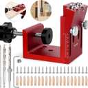 Pocket Hole Jig Kit, Adjustable Aluminum Pocket Hole System, Portable Screw Jig Set Guides Joint Carpentry Locator Woodworking Tools with Wooden Hole Plugs