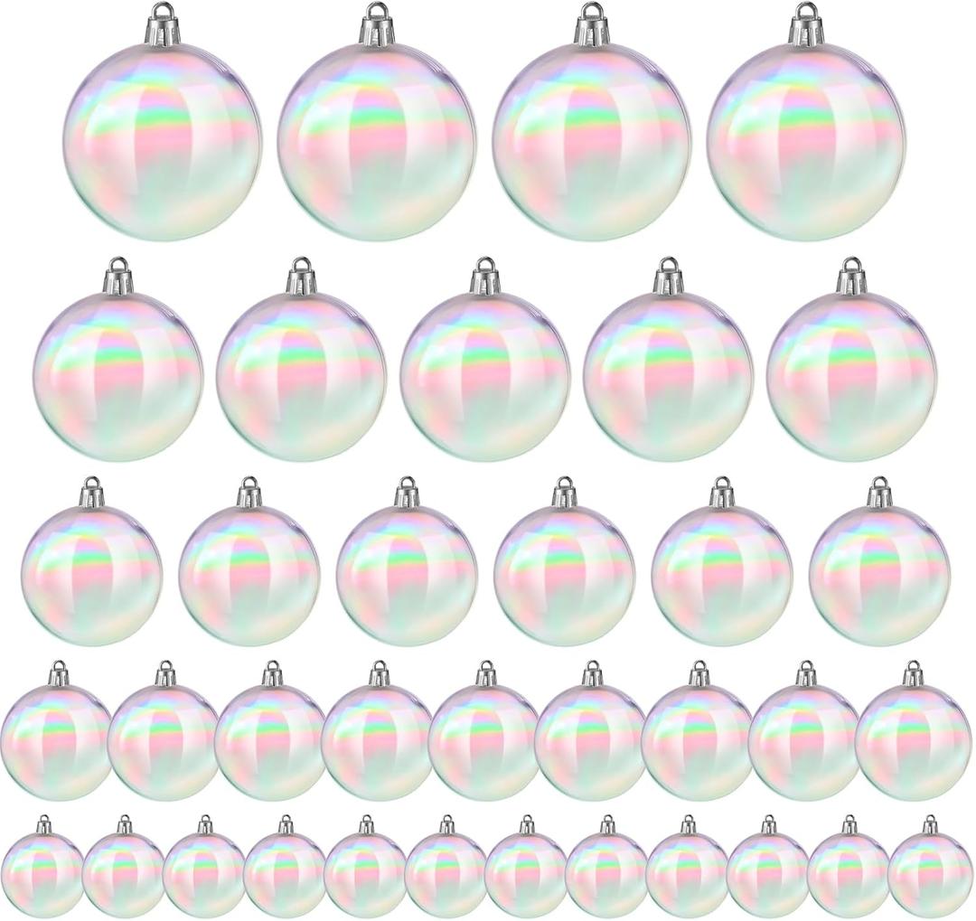 Shappy 36 Pcs Christmas Iridescent Ornaments Halloween, Transparent DIY Shatterproof Hanging Rainbow Ball Christmas Ornament 5 Different Sizes for Party, Wedding, Home Decor (Clear)