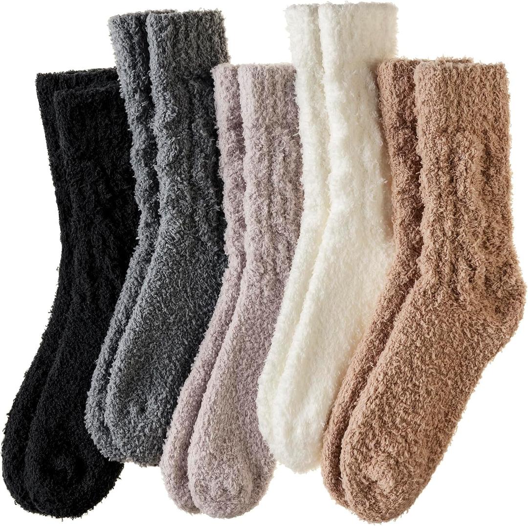 WEVIAS Womens Fuzzy Socks Slipper Fluffy Comfy Cozy Winter Soft Warm Fleece Cabin Plush Sleep Socks (Black/ White/ Grey/ Khaki/ Pink)