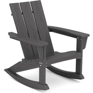 SERWALL Modern Outdoor Rocking Chair, All Weather Adirondack Rocking Chair for Patio, Porch, Garden, Backyard, Grey (1 Pack)