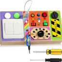 Busy Board Montessori Toys Wooden Sensory Board with 19 LED Light, Switch, Button Travel Activity Educational Learning Toddler Toys for 1-3 Year Old Boy and Girl