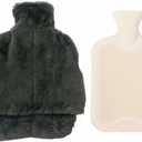 Hot Water Bottle with Foot Warmer Pad, Gray Rubber Foot Covering, Therapeutic Heat Pack (Gray)