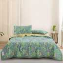 100% Cotton Muslin Botanical Blanket Jacquard Floral Plants Pattern Quilt, Soft Bed Cover Lightweight Breathable Gauzy Reversible Bedspread Coverlet Bedding King(98"x94"), No Pillow Sham, Green Plant 