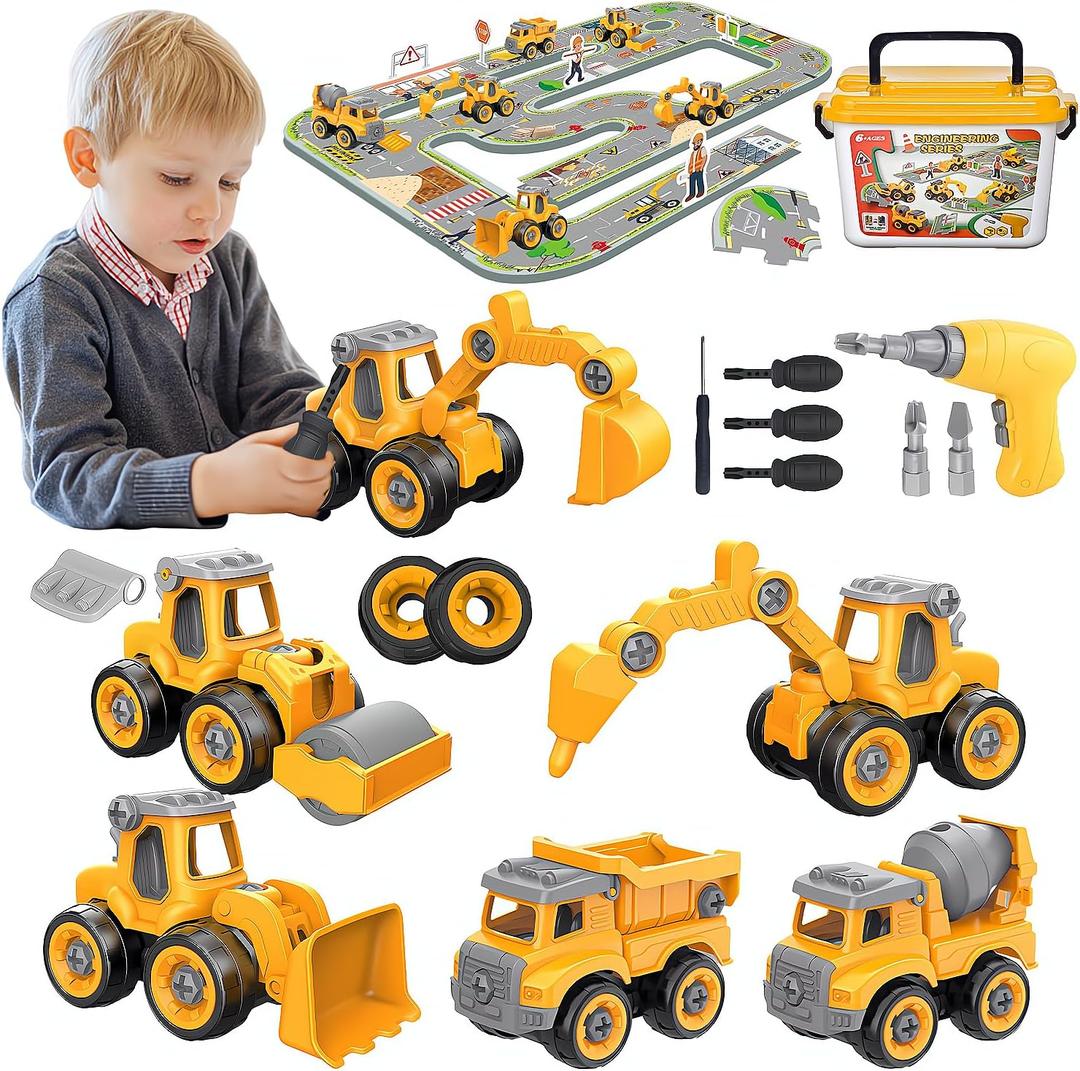 Take Apart Construction Truck Excavator Toys for Kids Ages 3-8, STEM Learning Building Toys with Electric Drill & Puzzle Play, Educational Engineering Birthday for Boys Kids Toddlers
