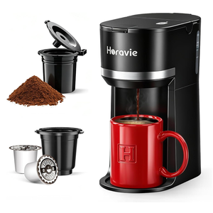 Horavie Small Single Serve Coffee Maker for K Cup and Grounds, Fast Brew One Cup Coffee Machine with One Button, 6 to 12 oz. Brew Sizes, Perfect for Home and Travel, Black