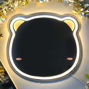 Bear Neon Sign Wall Mirror - Dimmable Shatterproof Lightweight Mirror with LED Lights for Bedroom, Kids Room & Vanity Makeup, Cute Bear Shape Wall Decor, Birthday Gift (13.4x14.5 Inch)