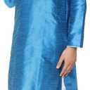 SKAVIJ Men's Art Silk Contrast Kurta Pyjama Set Woven Design 2-Piece Festive Ethnic Dress (Turquoise, Small)
